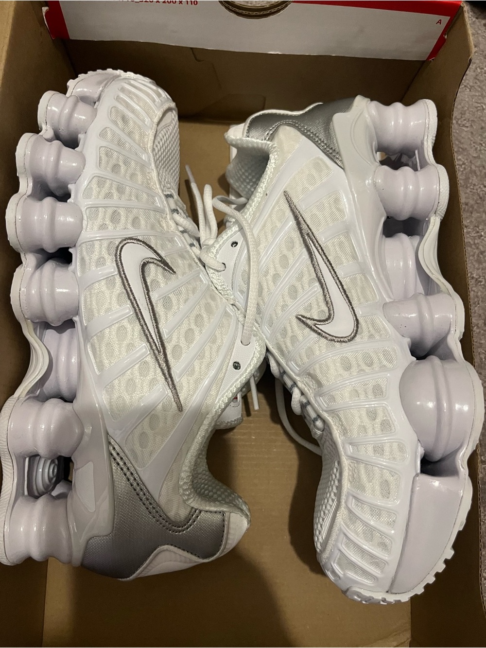 Nike Women’s White Silver Running Sneakers with Shox Sole